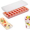 Heart-Shaped Ice Cube Trays With Lid and Bin- 24 Holes Silicone Fun Ice Cube Tray, BPA Free and Dishwasher Safe, Mini Cute Shape Ice Cube Mold, Easy to Remove With Lid (Pink)