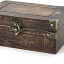 Soul & Lane Sydney Wooden Storage Box with Hinged Lid and Antique Hardware - 11" x 7.8" x 4.3", Wood Keepsake and Memory Chest for Men, Masculine Decorative Treasure Trunk for Photos and Mementos
