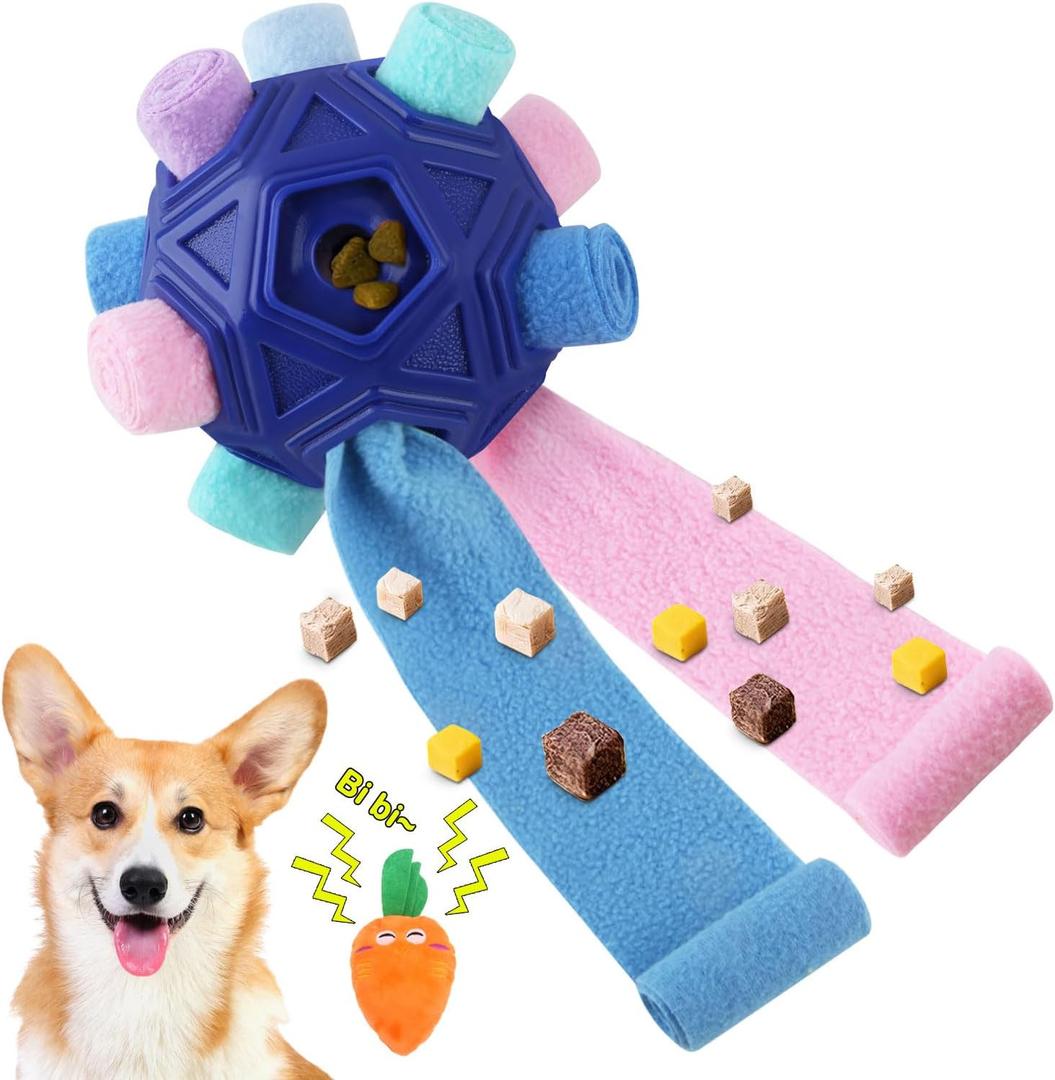 Dog Snuffle Ball-Interactive Puzzle Dog Toys Encourage Natural Foraging Skills Slow Feeder for Training and Stress Relief, Cloth Strip Hiding Food Chew Toys for Any Size Dogs (Pink Blue)