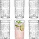 Bekith 6 Pack Romantic Drinking Glasses, 12 oz Highball Glasses, Thick Water Glasses, Tall Glass Cups for Beverages, Beer, Cocktail, Vintage Glassware Set for Dinner Parties, Bars, Restaurants