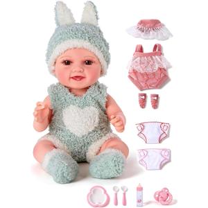 BABESIDE 9pcs Baby Doll Set - 12 Inch Cute Realistic Baby Doll with Includes Various Accessories for 3+ Year Old Girls Perfect for Pretend Play & Gifts