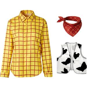 Adult Cowboy Costume, Halloween Costume for Men with Plaid Shirt, Cow Vest and Neckerchief (Small)