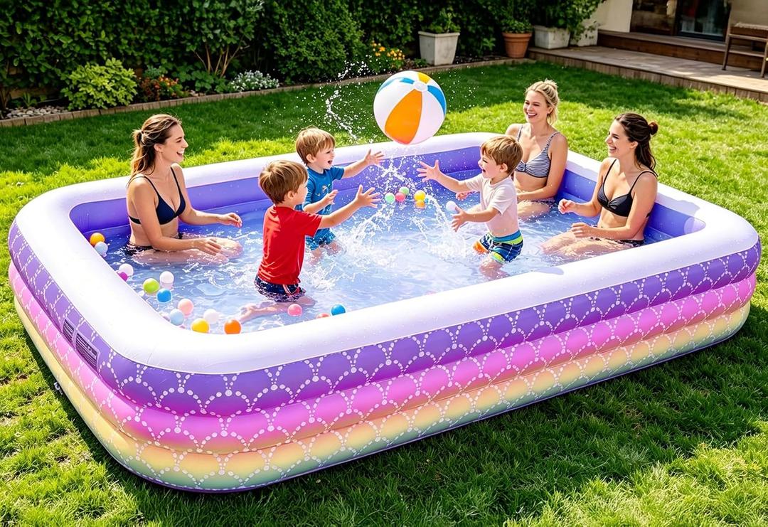 SULIFEEL Inflatable Rainbow Swimming Pool for Kids and Adults118"69"25" Oversized Outdoor Family Pool, Designed for for Backyard Garden Summer Water Party