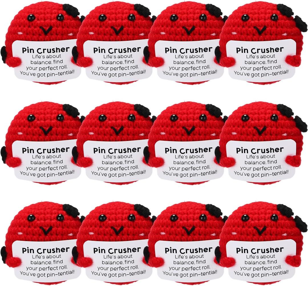 12 Pcs Small Pool Ball Gifts Bulk Crochet Bowling Ball with Positive Cards Handmade Billiard Gifts for Girls Boys Friend Coworker Birthday Valentines Holiday Party Favors Home Decor