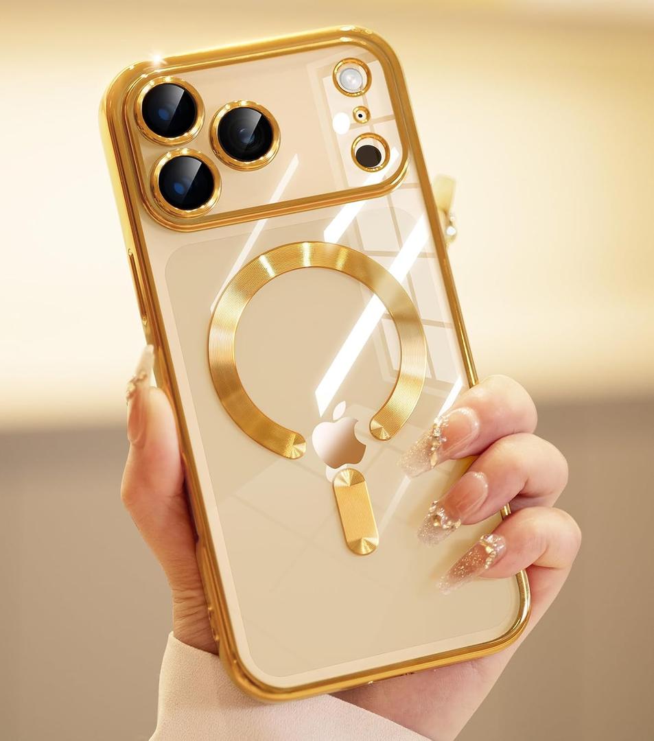 CHICLADY for iPhone 17 Pro Max Case with 1x Screen Protector, [Compatible with MagSafe] [Integrated Camera Protection], Non Yellowing Slim Cute Women Girly Magnetic Cover for iPhone 17 Pro Max, Gold