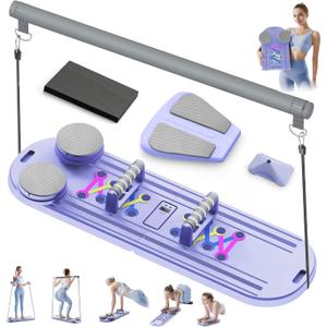Pilates Board Pilates Reformer Set, Multifunctional Abdominal Pilates Board for Home Workout, 15-in-1 Foldable Ab Core Trainer Board, Solid Pilates Reformer Set for Full-Body Exercise Purple Pilates Board