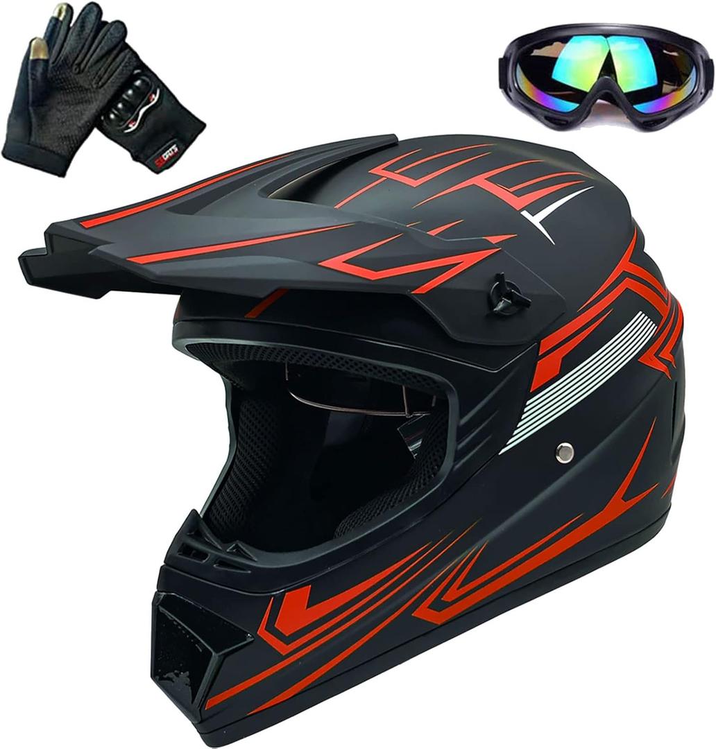Kids Dirt Bike Helmet ATV Off-Road 4 Wheel Off-Road Vehicle Helmets with GloveDOT, Medium