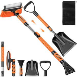 42" Ice Scraper and Extendable Snow Brush, Detachable Snow Scraper, Emergency Snow Shovel with Foam Grip and 180 Pivoting Brush Head for Car Windshield, Car Auto Truck SUV, Vehicle