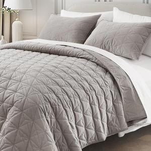 Corduroy Quilt Set Twin 68"x86", Lightweight All-Season Quilt with 2 Pillow Shams, Soft Fine-Striped Quilted Bed Cover, Urban Taupe