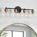 4 Light Modern Vanity Lights - Black & Gold Bathroom Lights Over Mirror, Globe Shade with E26 Base