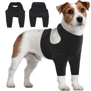 IDOMIK Dog Recovery Suit for Front Legs, Adjustable Dog Leg Sleeves to Stop Licking, Dogs Elbow Braces Protector for Leg Injuries Shoulder Wound, Cone Collar Alternatives,Black,L (L(Chest Girth:21.26"-24.41"))