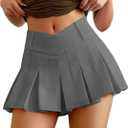 SOFIA'S CHOICE Women Sexy Pleated Mini Skirts Summer A Line Flare Skater SkirtGrey Small (Gray, S)