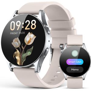 AI Smart Watch wtih GPT, 41mm 1.32" AMOLED, Answer/Make Calls, Activity Fitness Tracker for Android iPhone with AOD, 150+ Sports, Calorie & Step Counter, Sleep Monitor, Women Men, 2 bands (Starlight)