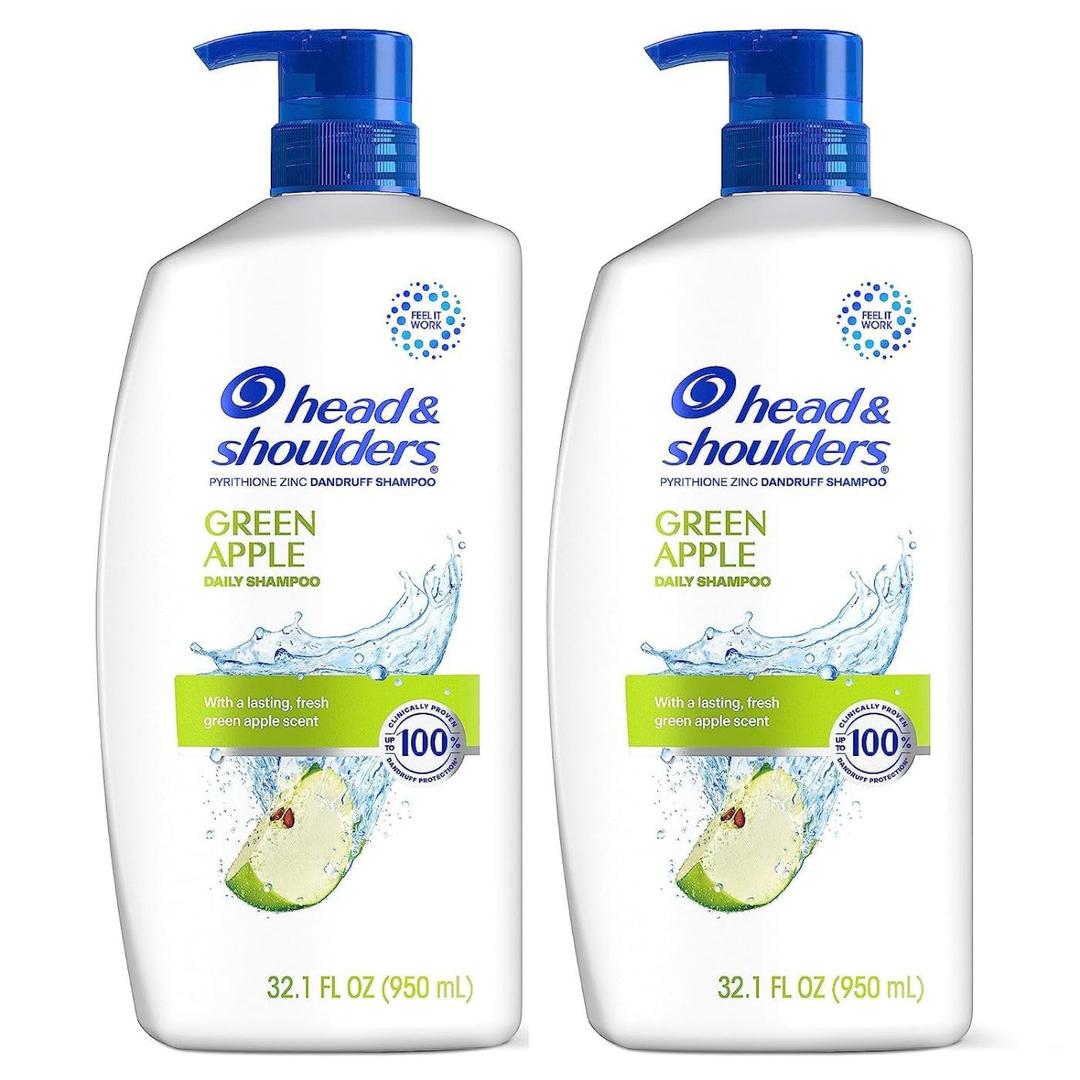 Head & Shoulders Anti-Dandruff Shampoo with 1% Pyrithione Zinc, Clinically Proven & Scalp Care Treatment, Fresh Green Apple Scent, 32.1 Fl Oz Each, 2 Pack