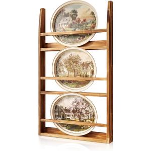 Marsui 35" x 22" x 2.5" Rustic Wall Mounted Dish Rack Bookshelf for Plates