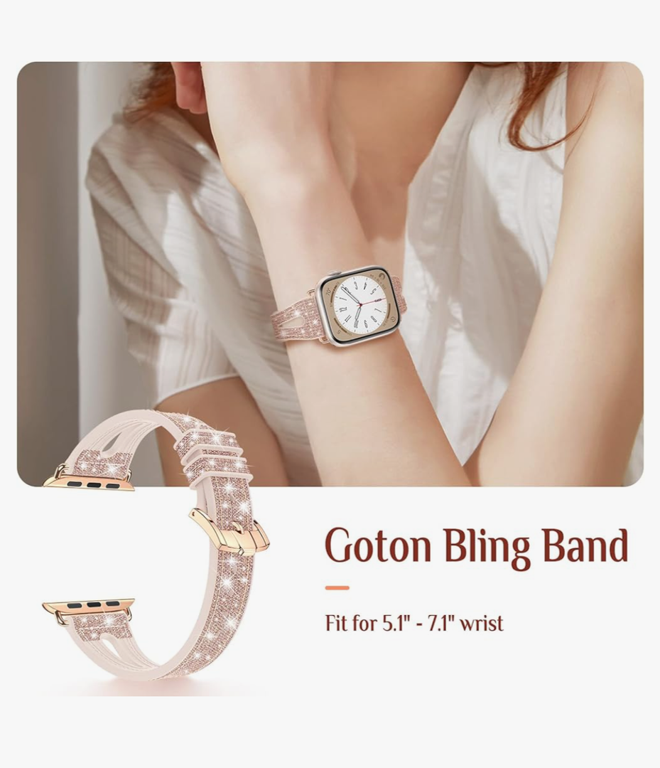 Goton Bling Silicone Band for Apple Watch 46mm 45mm 44mm 42mm 41mm 40mm Series 11/10/9/8/7/6/5/4/SE 3/2/1, Soft & Breathable Glitter Strap for Women, Stylish, Adjustable, Comfortable Fit, Sparkle