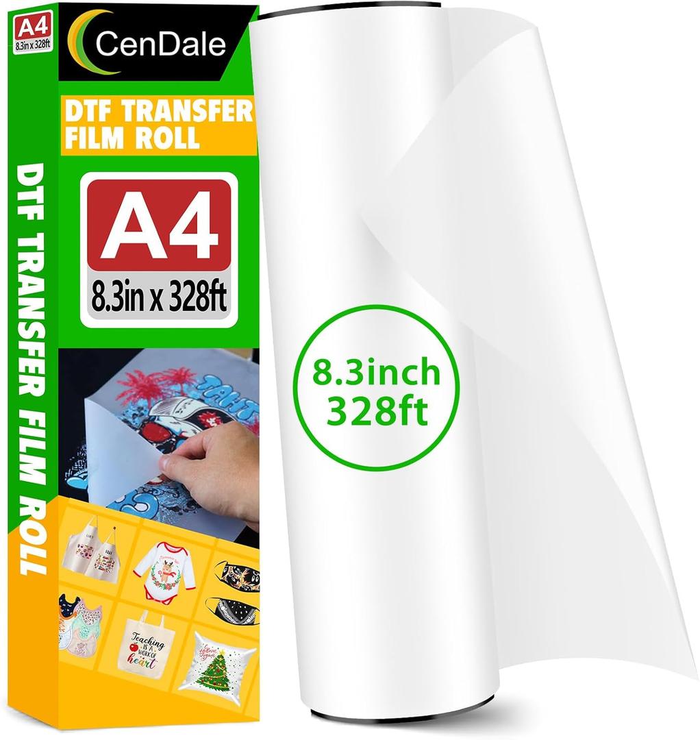 DTF Transfer Film Roll 8.3 Inch x 328ft - A4 DTF Film Roll Matte for DTF Printer, Hot/Cold Peel DTF Roll Film 8.3 Inch for Dark & Light T-shirt, Double Side DTF Paper Roll, 8.3" x 328ft, Matte
