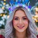 2 x Yokawe Twinkling LED Light Up Stars Tinsel Headband,Silver Glitter Christmas Party Crown, New Year Costume Hair Accessory for Women