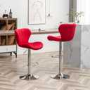 Roundhill Furniture Ellston Velvet Adjustable Swivel Barstools in Red, Set of 2