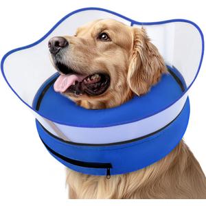 Supet Raised Inflatable Dog Cone Collar to Stop Licking, Soft Dog Cone Alternative After Surgery, Pet Neck Donut Collar for Small Medium Large Dogs (Solid Blue)