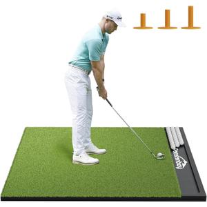 Integrated  Golf Mat with Ball Tray, Thickening Golf Mats Practice Outdoor & Indoor, Artificial Turf Matt with 3 Tees for Hitting, Driving Chipping, Swinging, Size: 5x4ft 26mm Large