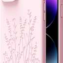 OAOA Magnetic Engraved Case Compatible with iPhone 15 Case, Compatible with Magsafe, Camera All-Round Protection, Slim Liquid Silicone Phone Case for Women Girls, Chalk Pink Flower