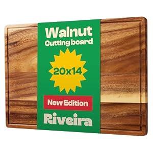 Riveira Walnut Wood Cutting Board – Gourmet Black Walnut Grandeur: 20 x 14 Wooden Cutting Board – Wooden Cutting Boards For Kitchen Decorative – Innovative Juice Grooves Walnut Wooden Chopping Board