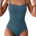 Aidonger Women's One Piece Swimsuit Tummy Control Slimming Bathing Suit Color Block Ruched Swimwear, Medium
