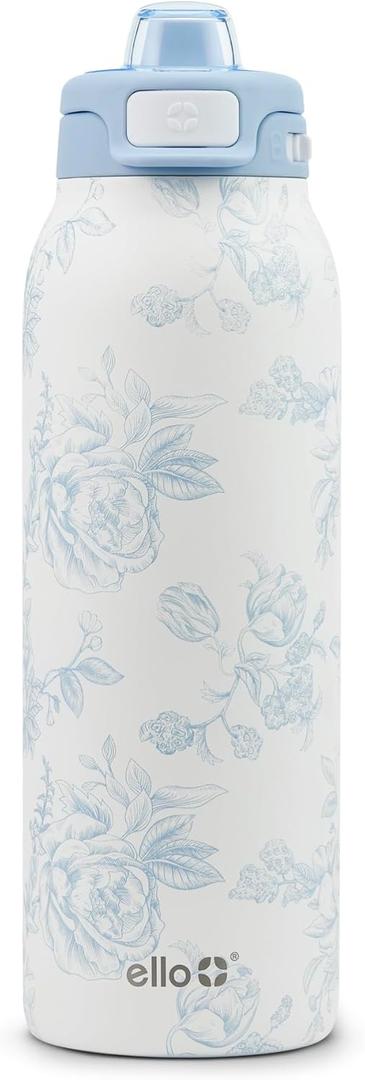 Ello Pop & Fill 32oz Stainless Steel Water Bottle with QuickFill Technology, Double Walled and Vacuum Insulated Metal, Leak Proof Locking Lid, Straw and Chug, Reusable, BPA Free, Porcelain Rose