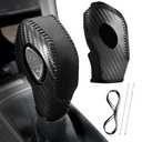 KSSZZCO Car Gear Shift Cover Leather for Ford EcoSport Escape/Fiesta/Fusion/Focus/C-Max Energi Wagon/Transit Gear Shift Knob Cover Protector Trim Vehicle Interior Shift Accessories(Carbon Fiber)