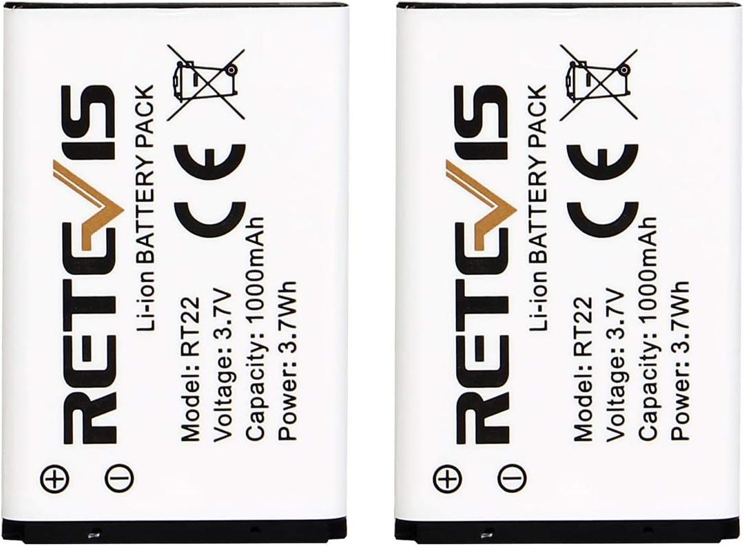 Retevis RT22 RT22S RT15 RT19 Battery Walkie Talkie Original Li-ion Battery 3.7V 1000mAh Compatible RT22 RT22S RT15 RT19 WLN KD-C1 Two Way Radio(2 Pack)
