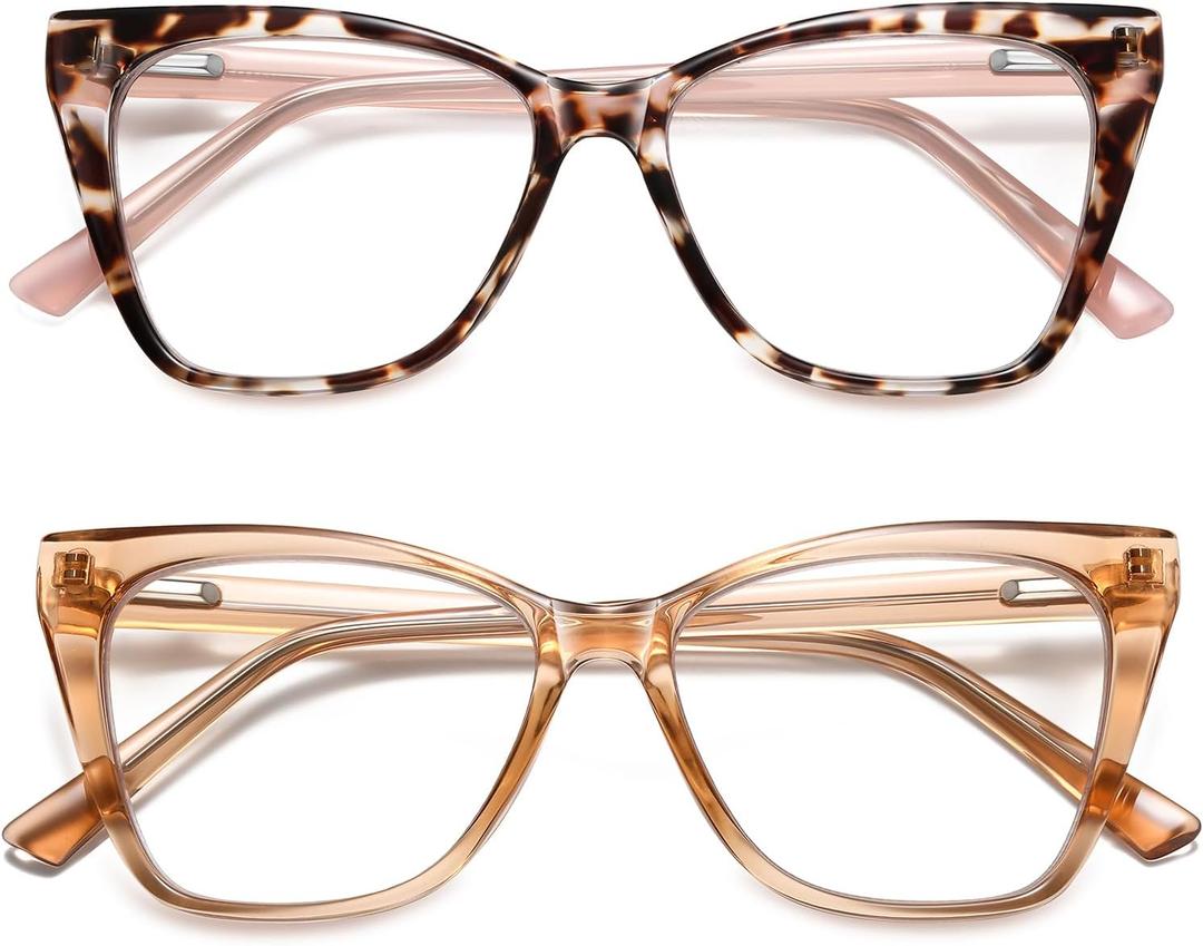 Oversized Reading Glasses Women Cat Eye Photochromic Computer Reader Stylish Ladies Designer Fashion Big Unbreakable Eyewear (Reader ( Brown Crystal+tortoise Pink ))