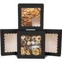 qiqee Auto-pop up Black Pie Boxes with Window 10x10x2.5 inch 30Packs Cookie Donut Bakery Box