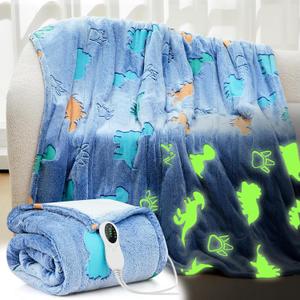 50"x60" Dinosaur Kids Heated Blanket Glow in The Dark 2025 Upgrade Dino Children Heating Electric Winter Boy Valentine's Birthday Gift with 10 Level & 8 Hours Auto off Etl Certified Machine Washable (Blue)