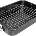 Roasting Pan with Rack - 15 Inch Carbon Steel Roaster Pan for Oven - Large Roaster Pot with Handle for Turkey Chicken Meat & Vegetables