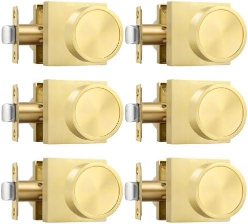 Goldenwarm Gold Closet Door Knobs Interior, Bruhsed Gold Passage Door Knobs, Heavy Duty Zinc Alloy Brushed Brass Interior Door Knob for Closet Hall 6 Pack