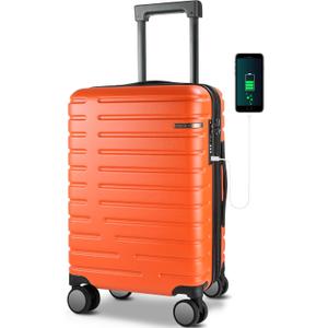 EMPSIGN Carry On Luggage with Spinner Wheels, Hard Shell Carry-On Suitcase 21x14x9 Airline Approved & Built-in TSA Lock, Durable Travel Rolling Suitcase, Carry-On 20-Inch, Orange