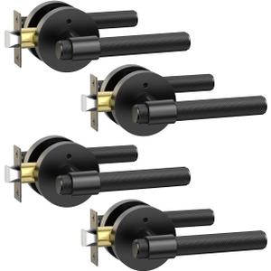 Asidrama 4 Pack Privacy Black Knurled Door Handles, Door Lever with Door Knobs Indoor for Bedroom or Bathroom, Heavy Duty Matter Black Door Handles Interior with Locks for Left Right Sided Doors