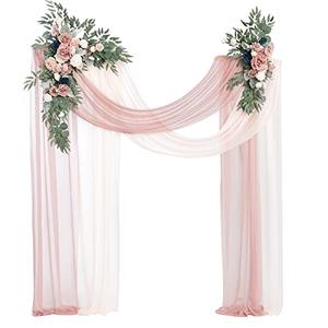 Ling's Moment Pink Blue Artificial Wedding Arch Flowers Kit Pack of 4, 2pcs Hanging Flower Arrangement 2pcs Chiffon Drapes Ceremony Reception Fake Rose Arbor Backdrop Floral Party Outdoor Decorations