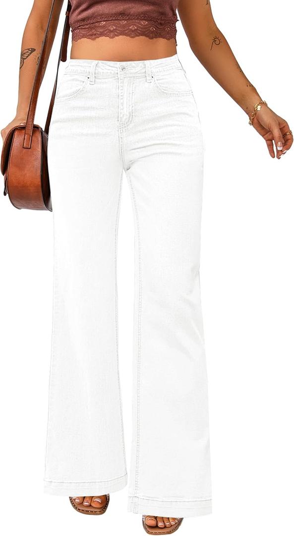 luvamia Wide Leg Jeans for Women High Waist Stretchy Classic Baggy Flare Jeans Denim Pants for Women (Small, Brilliant White)