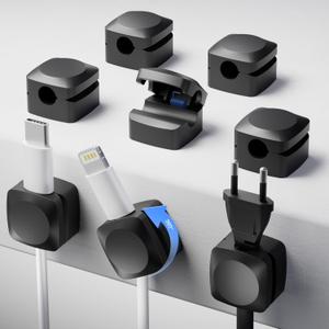 Rotatable Cord Organizer, Enhanced Spring Cable Clips, Strong Adhesive Cable Management, Desk Cord Holder for Nightstand, Office Accessories and Car (8*Black)