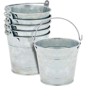 Juvale Galvanized Tin Pails - Centerpiece Tin Buckets - Party Metal Buckets with Handles - Galvanized Decor & Cans - Pack of 6, 3" H x 3.5" W, Silver