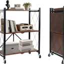 BAOYOUNI 3-Tier Vintage Industrial Bookshelf - No Assembly Folding Storage Shelf with Woodgrain Finish | Collapsible Metal Bookcase for Living Room, Office & Bedroom (Dark Brown)