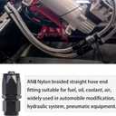 2 x AN8 Braided Straight Hose End Fitting 0 Degree Swivel for Nylon Aluminum Black 2PCS