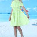 Girls Summer Hawaiian Dress Floral Halter Neck Cold Shoulder Sleeveless Beach Sundress 1-12 Years (Green)