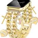 Gold Watch Bands for Women Compatible with Apple Watch Band 46mm 42mm(S3/2/1) 44mm 45mm 49mm Adjustable Unique Charms Metal Strap Chain Bracelet for iWatch Series 11/10/9/8/7/6/5/4/3/2/1/SE/Ultra