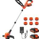 VARSK 20V 12" Cordless String Trimmer, 2 in 1 Trimmer and Edger with Auto Line Feed, 2 X 2.0Ah Batteries/1 X Fast Charger/6 X Bonus Spools Included, for Lawn, Garden, Yard, etc (Orange)