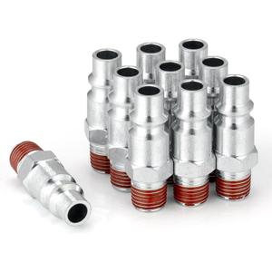 SANFU 3/8 High Flow Air Hose Fittings, 3/8 Inch Body Size, M-Type Plug, 1/4 Inch Male Threads Size, Pre-Coated, Steel Material, 300PSI, 10 Pieces