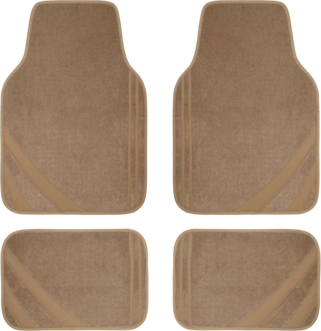 CAR PASS Beige Car Floor Mats, Edge Leather Waterproof Car Mats with Double Stitch Line and Anti-Slip Backing Design, Fit 95% Automotive,SUVS,Sedan,Vans (Pure Beige)