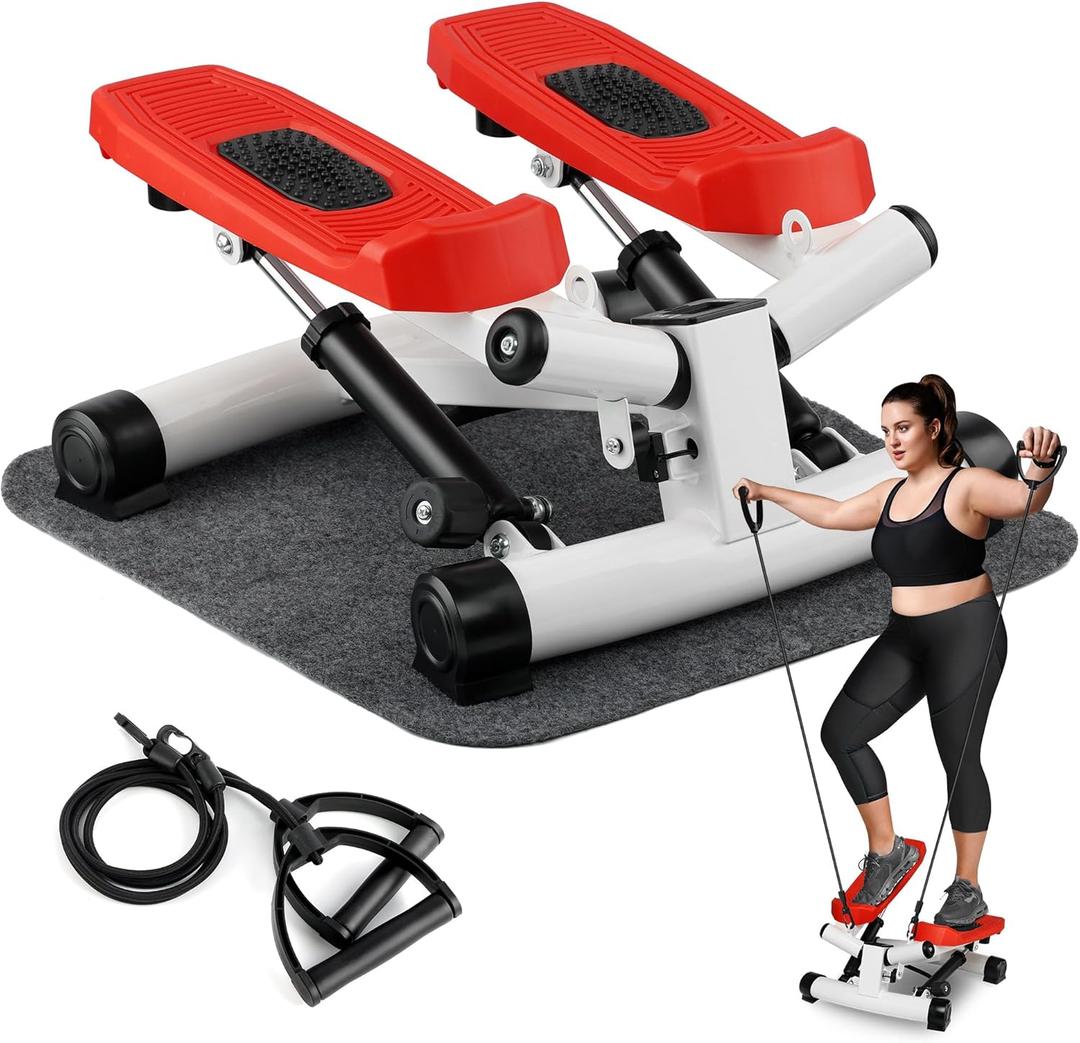 Stair Stepper for Home Exercise, 400LB Twist Steppers for Exercise with Resistance Bands/Anti-Slip Mat, Mini Stepper Hydraulic Fitness Exercise Machine, Full Body Cardio Workout